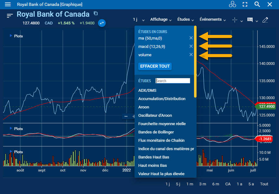 X boutons en surbrillance dans le menu déroulant des études